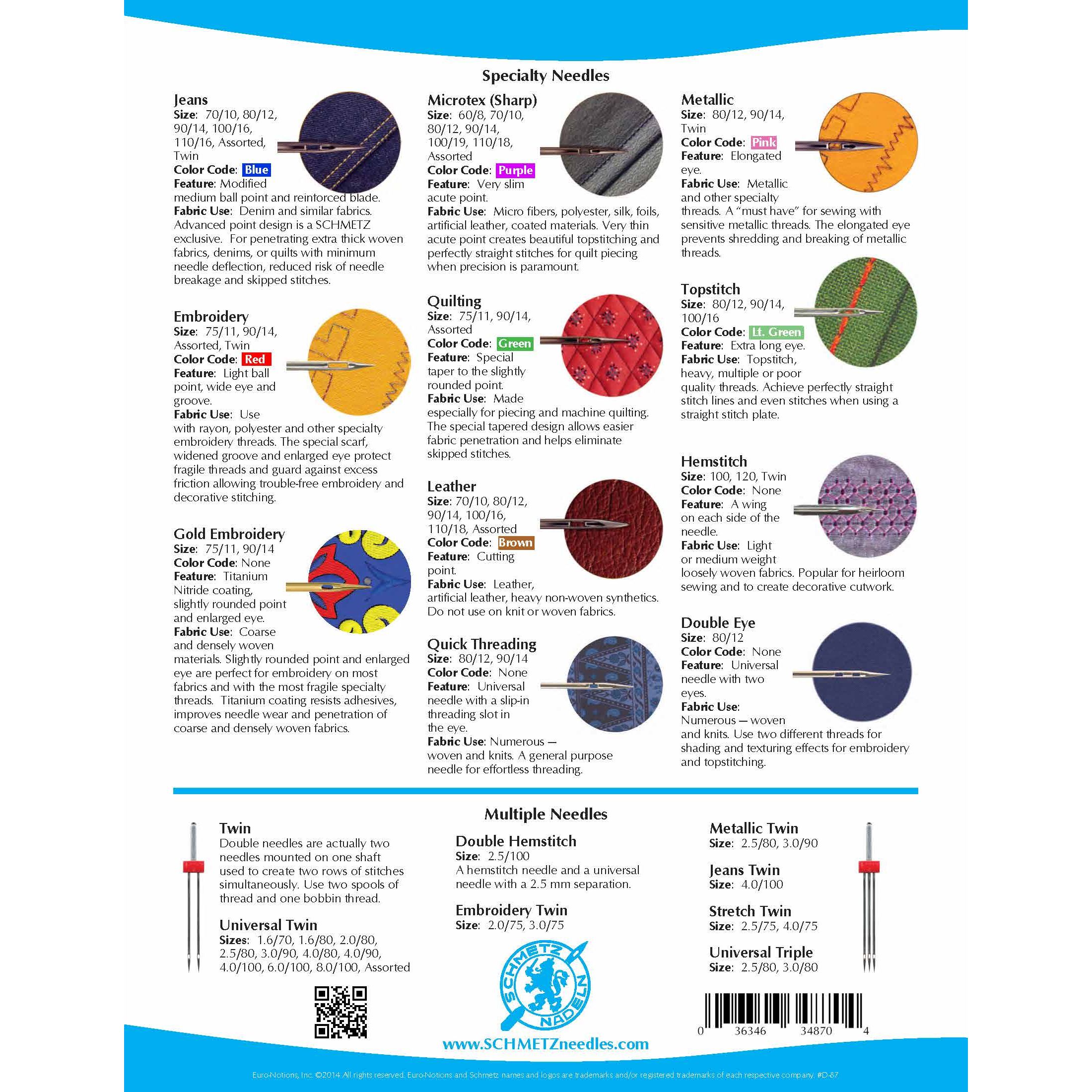 Schmetz Leather Needle Chart