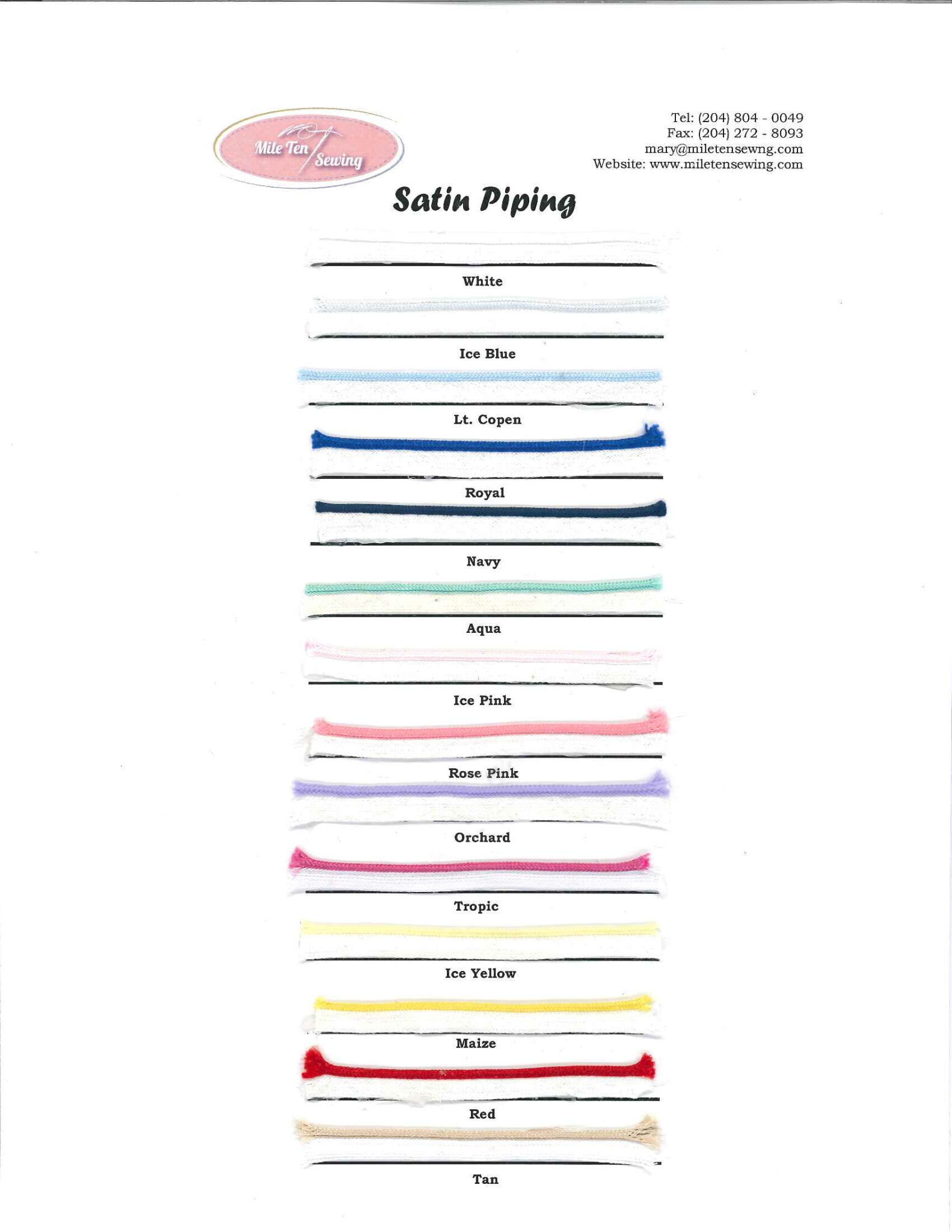 Satin Piping Mile Ten Sewing